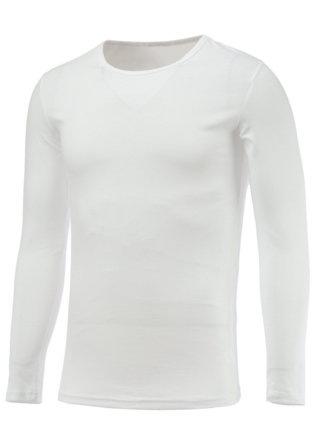 

Brief Round Neck Long Sleeve Solid Color Tee, White