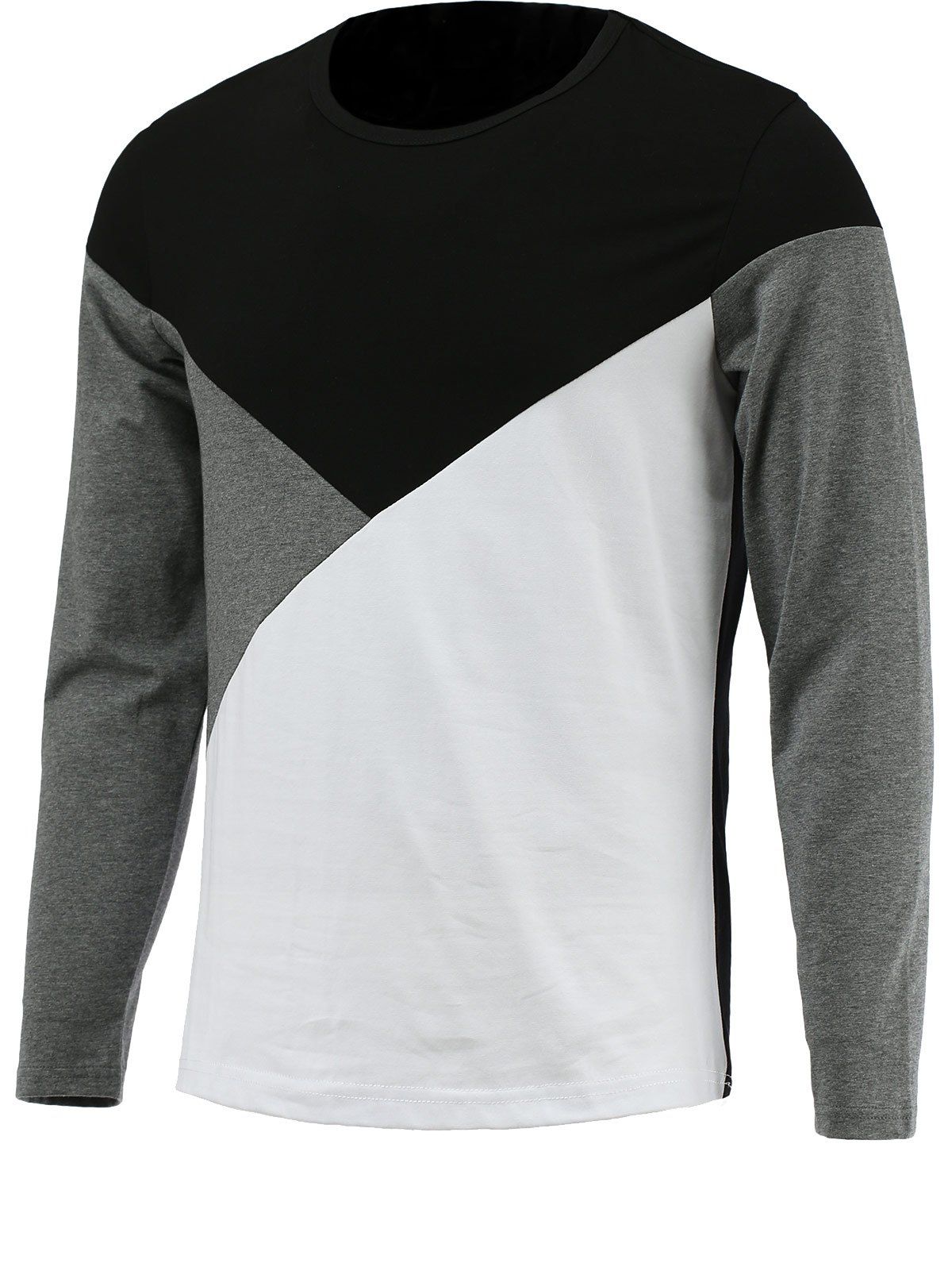 

Round Neck Long Sleeve Color Block Tee, Black