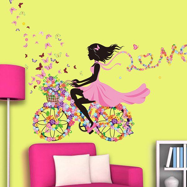 Romantic Colorful Mariposa Floats Flower Elf Girl Removable Wall Sticker