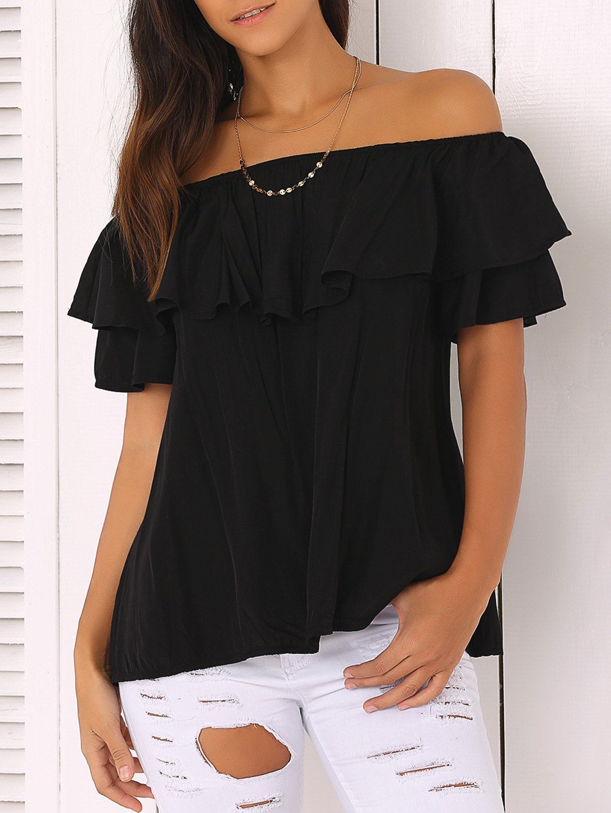 Affordable Off The Shoulder Loose-Fitting Flounce Blouse  