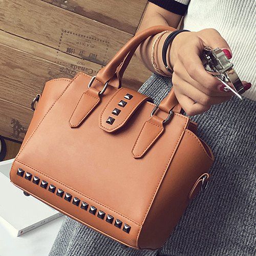 

Rivet Winged Handbag, Brown