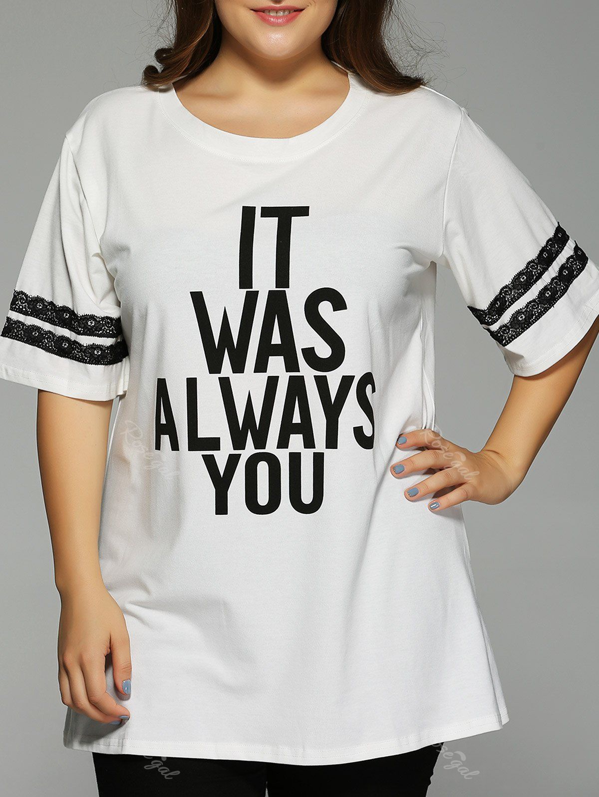 

Plus Size 1/2 Sleeve Graphic T-Shirt, White