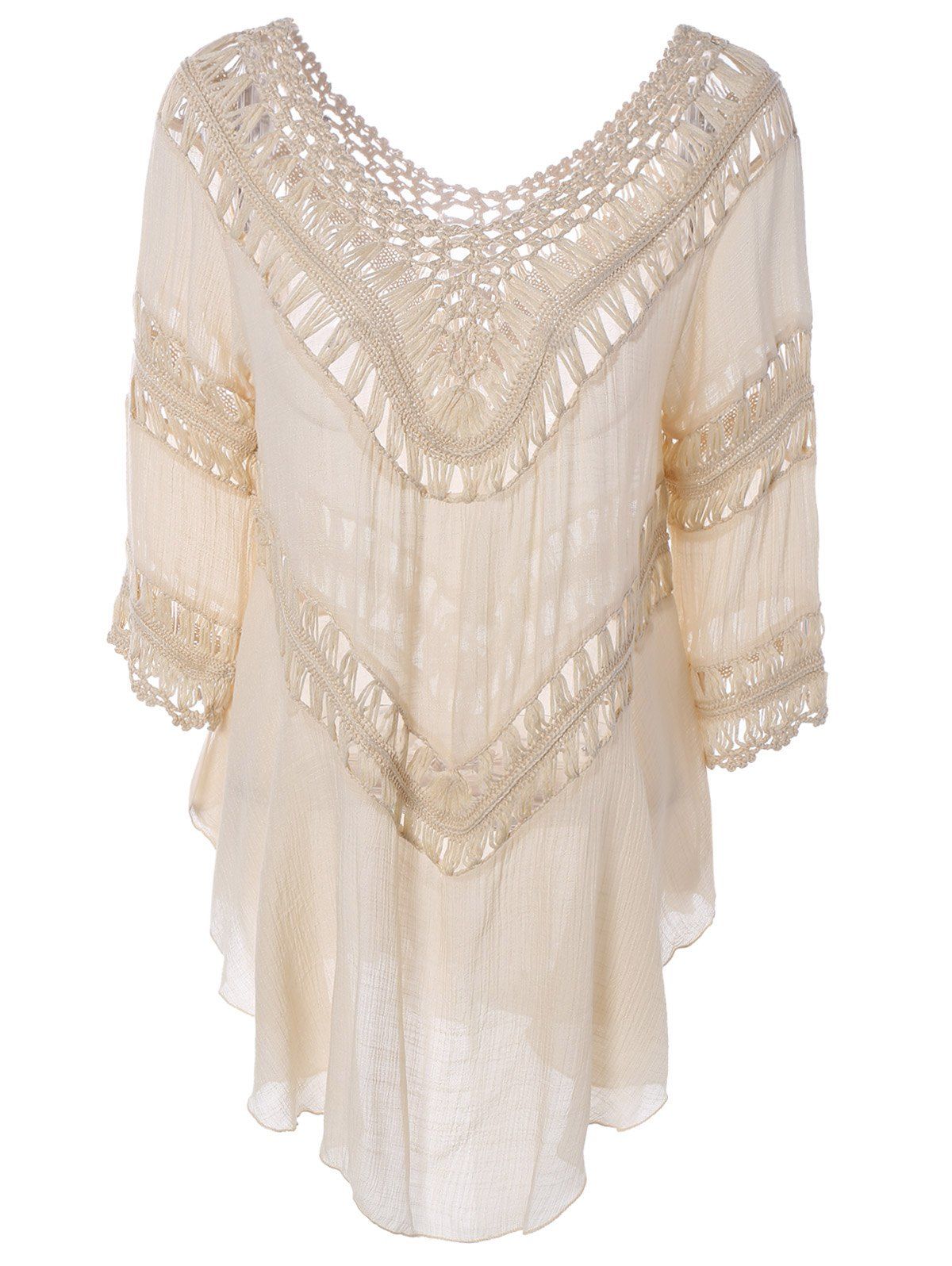 2019 Plunge V Neck Seethrough Crochet Tunic Top