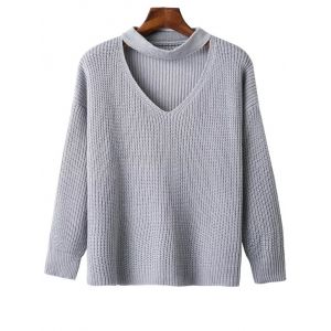 

Drop Shoulder Sleeve Choker Sweater, Gray