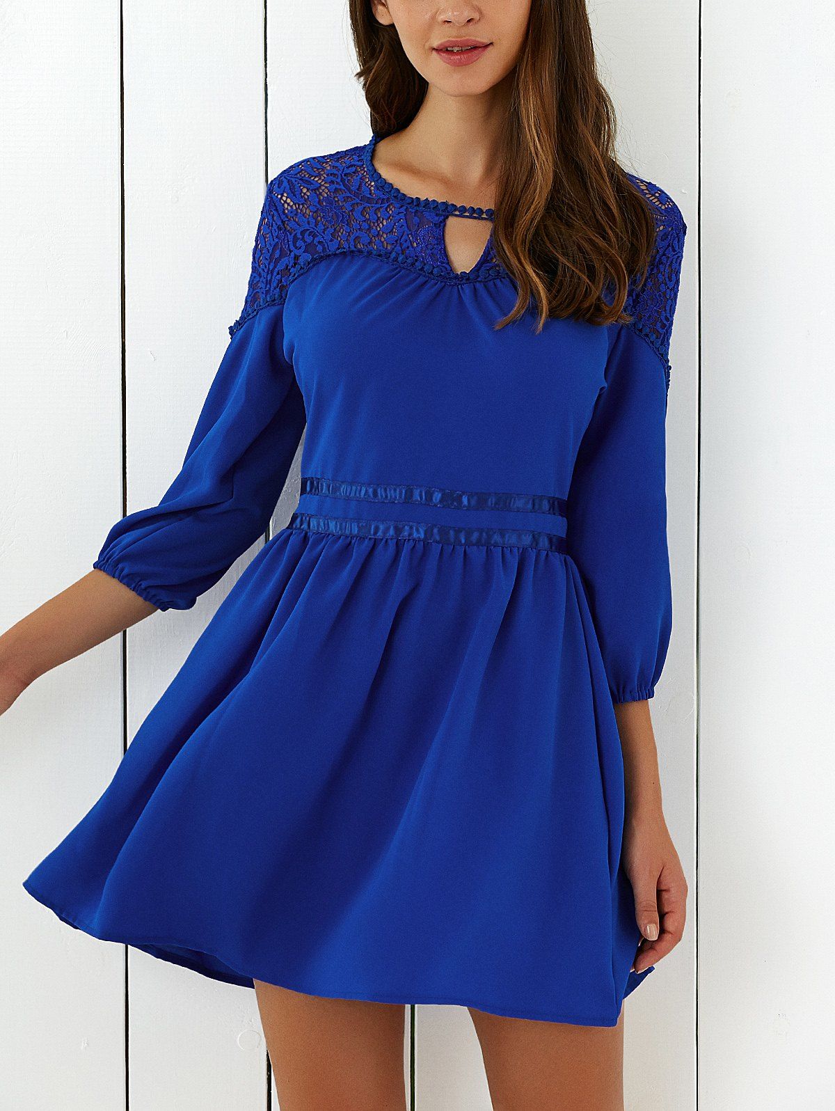 

Lace Insert Mini Flare Cocktail Dress, Royal blue