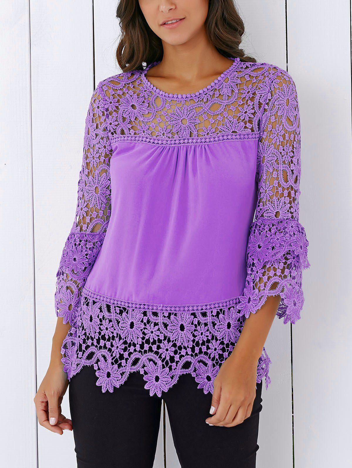 [43 OFF] Lace Insert Crochet Lace Blouse Rosegal