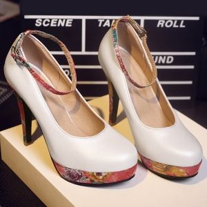 Ankle Strap Platform Floral Print Pumps