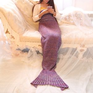 

Braided Decor Knitting Mermaid Tail Style Soft Blanket, Purple