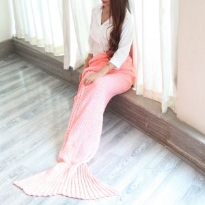 

Braided Decor Knitting Mermaid Tail Style Soft Blanket, Pink