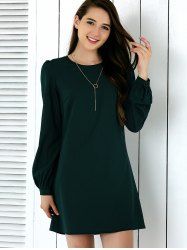 Brief Lantern Sleeve Dress Pure Color -  