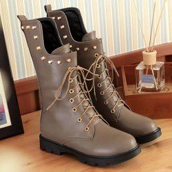 lace up mid calf flat boots
