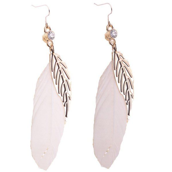 

Bohemia Leaf Feather Rhinestone Embellished Drop Earrings, White