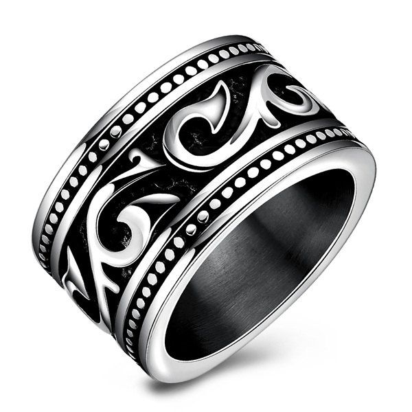 

Fashion Stoving Varnish Etched Ring, Silver
