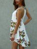Lace-Up Asymmetrical Cut Out Floral Dress -  