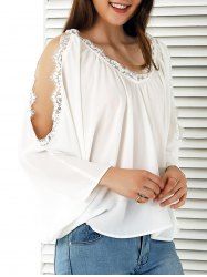 Dentelle Splicing froide épaule en mousseline de soie Blouse -  