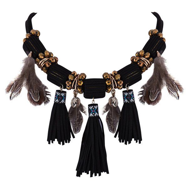 Cheap Faux Leather Tasseled Necklace  