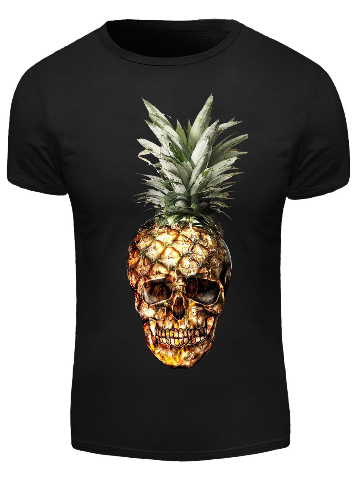 Online 3D Pineapple Skull Print Round Neck Short Sleeve T-Shirt For Men  