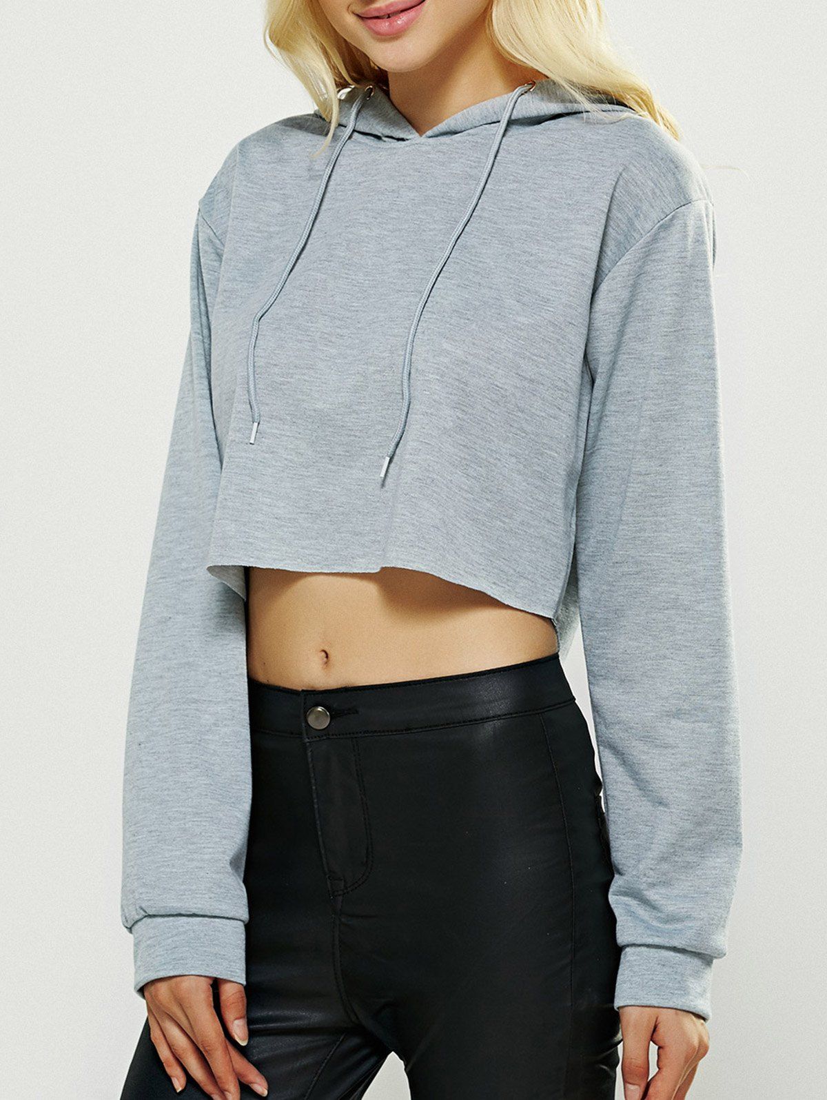 [58% OFF] Long Sleeve Hooded Crop Sweatshirt | Rosegal