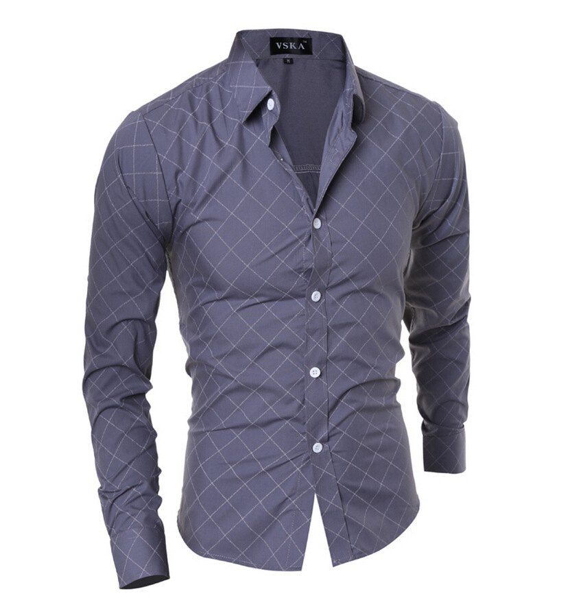 Gray M Grid Long Sleeve Button Up Shirt For Men | Rosegal.com