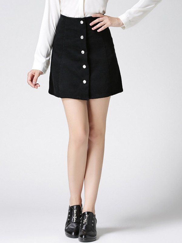 Chic High Waist Buttoned Corduroy Skirt  