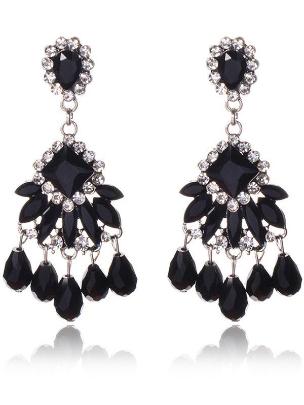 

Rhinestone Geometric Water Drop Earrings, Black