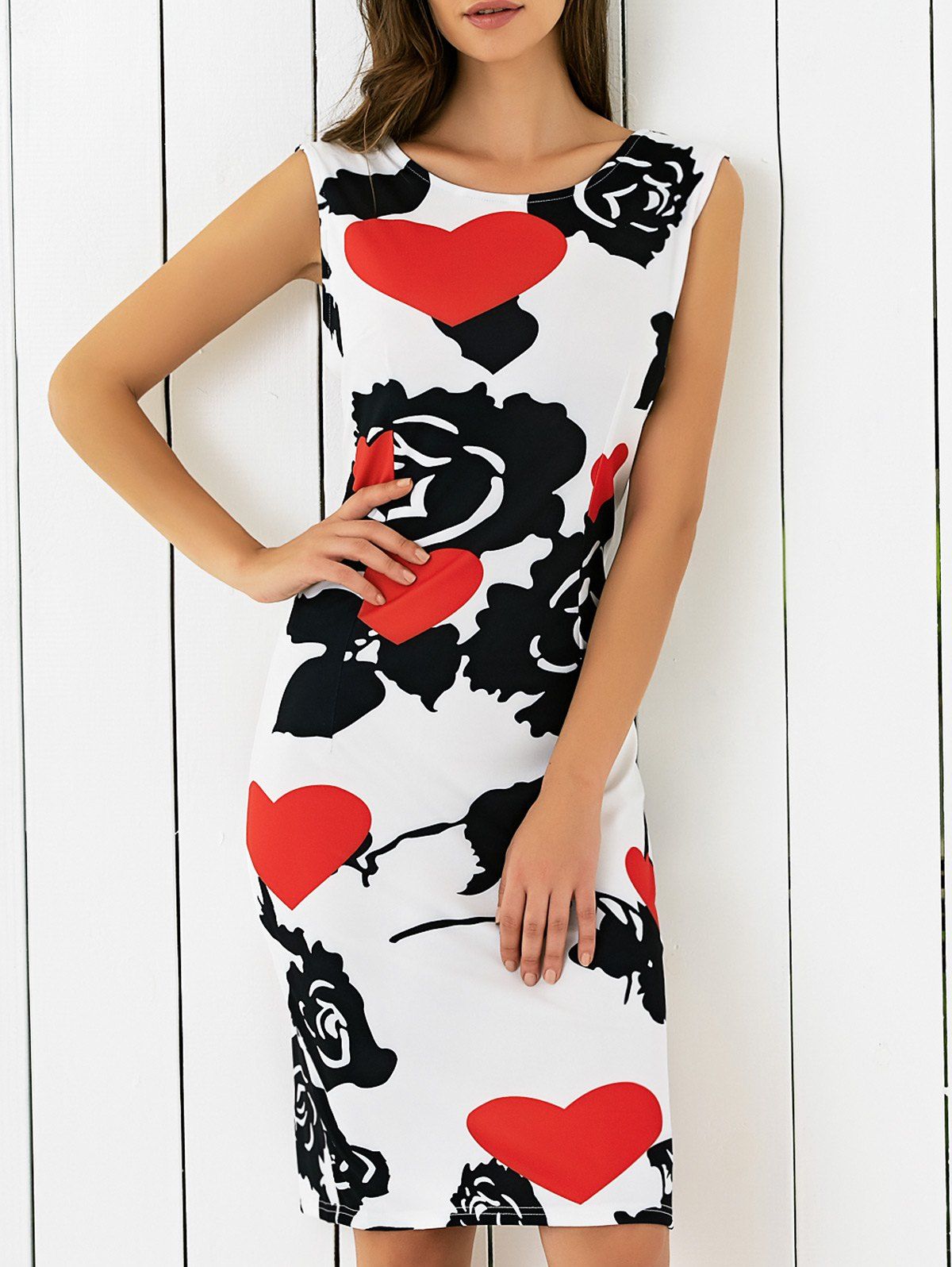 [24% OFF] Abstract Heart Print Skinny Dress | Rosegal