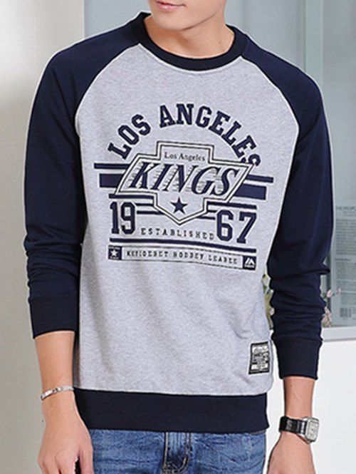 

Round Neck Letters Print Raglan Sleeve Sweatshirt, Sapphire blue