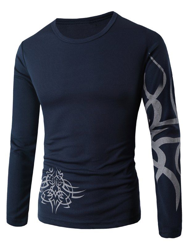 [14% OFF] Round Neck Long Sleeve Dragon Print T-Shirt | Rosegal
