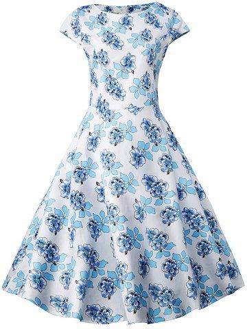 [36% OFF] Floral Short Sleeve Knee Length Dress | Rosegal