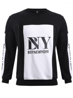 BoyNewYork Color Block Spliced Round Neck Sweatshirt