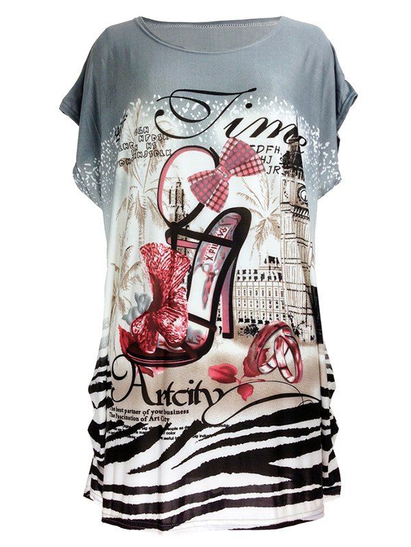 

Pumps Print Loose-Fitting T-Shirt, Gray