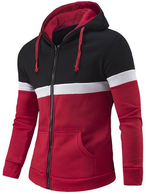 

Zipper-Up Color Block Hoodie, Red