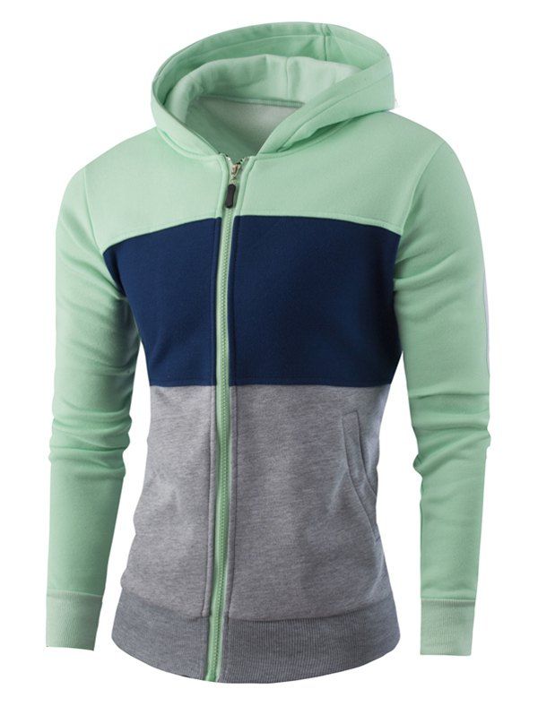 color block zipper striped hoodie jacket