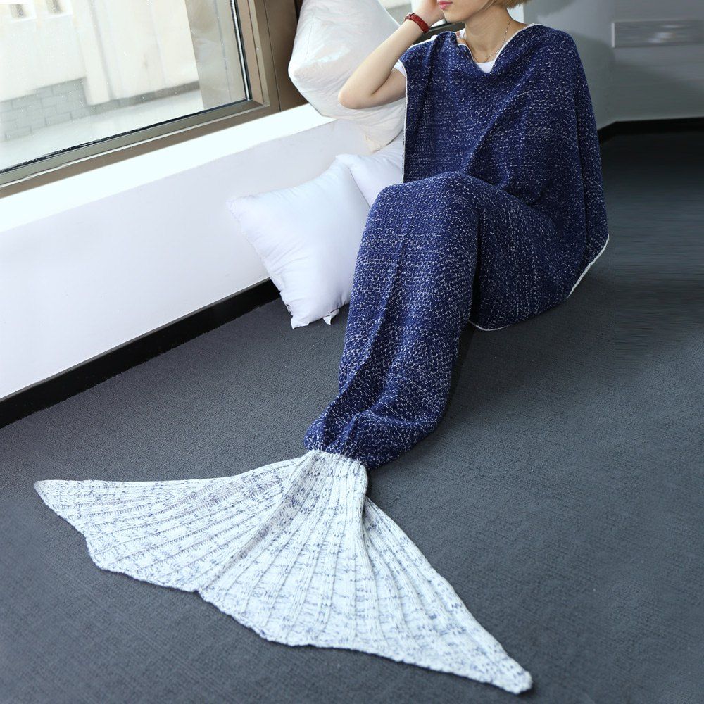 

High Quality Knitted Warmth Comfortable Mermaid Tail Blanket, Sapphire blue