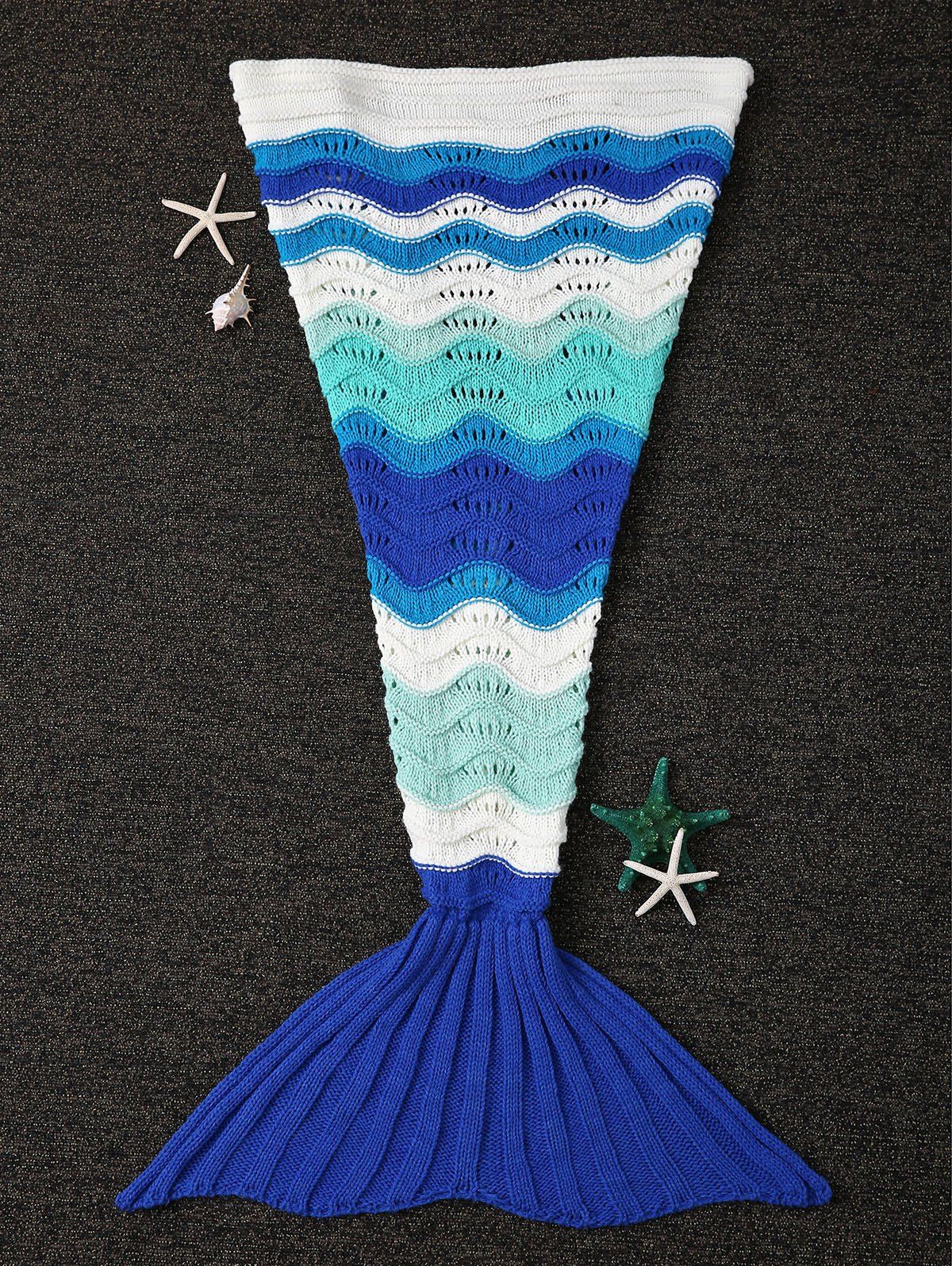 Latest Wave Stripe Design Knitted Fish Tail Shape Blanket and Throws For Kid  