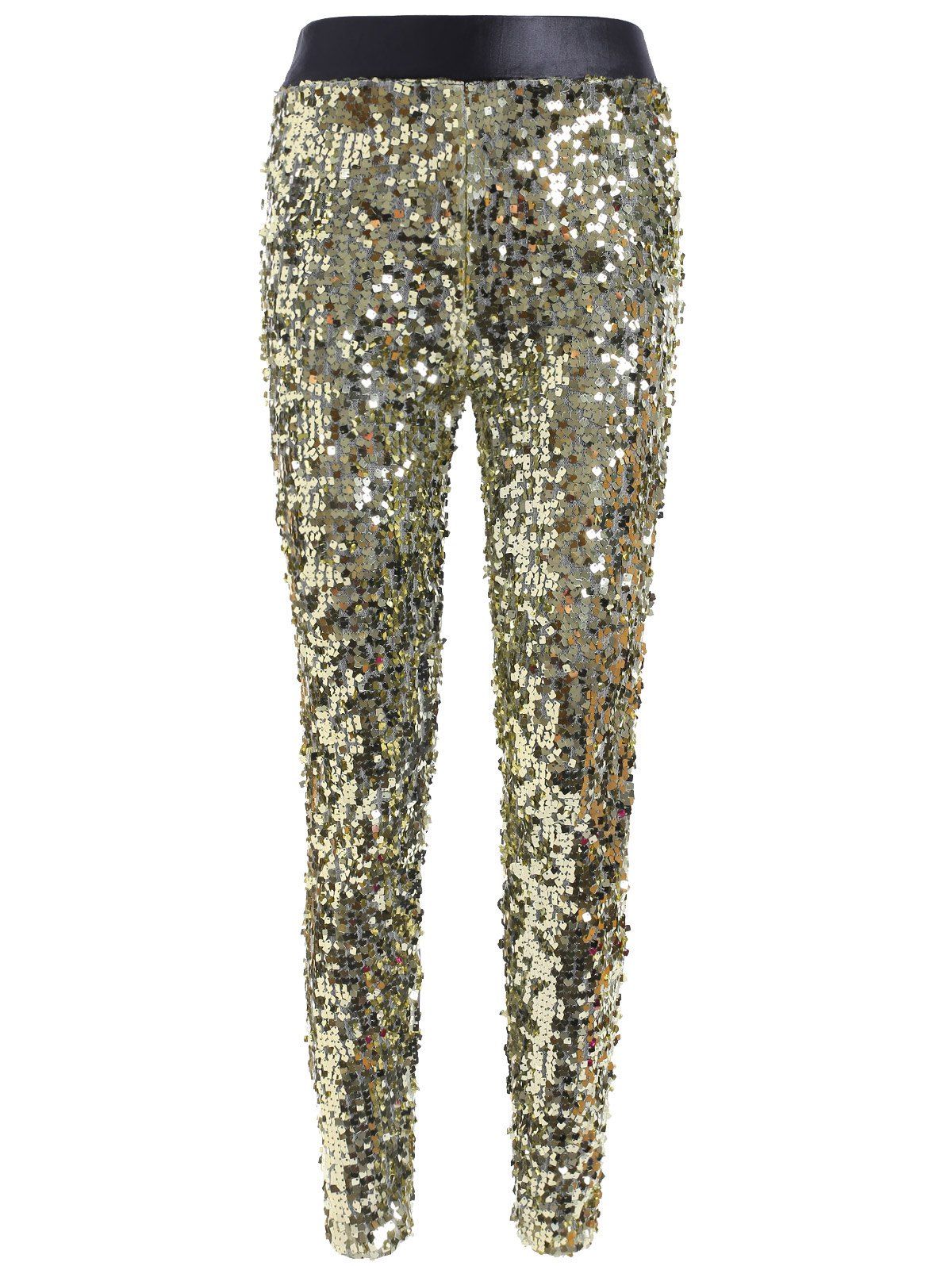 

Faux Lether Sequins Glitter Pencil Pants, Golden