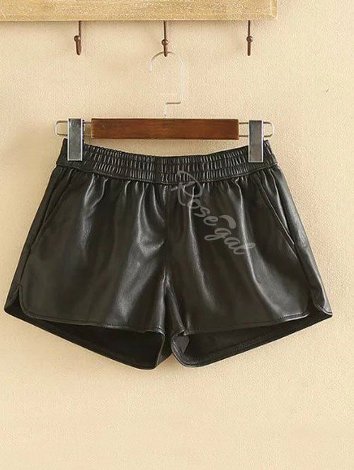 elastic waist leather shorts