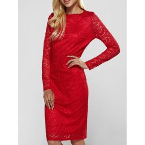 Robe de cocktail en soie à laine à manches longues en dentelle