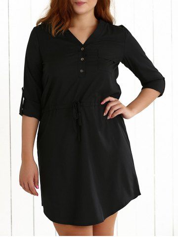 BLACK Drawstring Asymmetrical Casual Dress L Store Drawstring Asymmetrical Casual Dress BLACK L