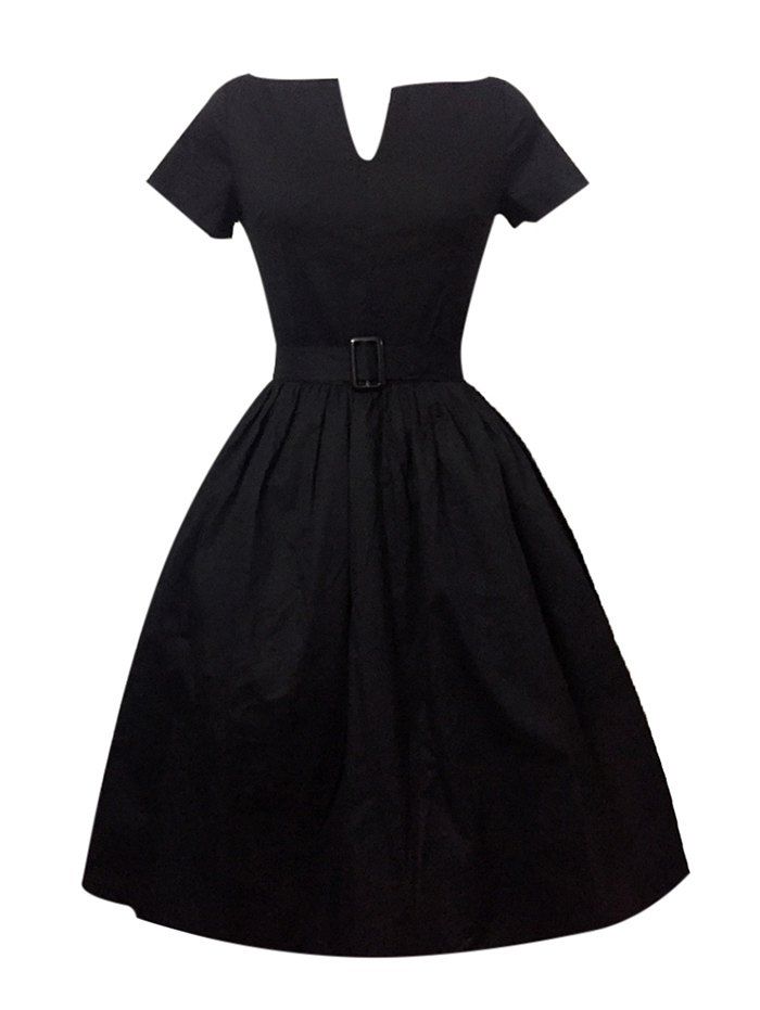 Black L Plus Size Pleated A Line Vintage Cotton Dress | RoseGal.com