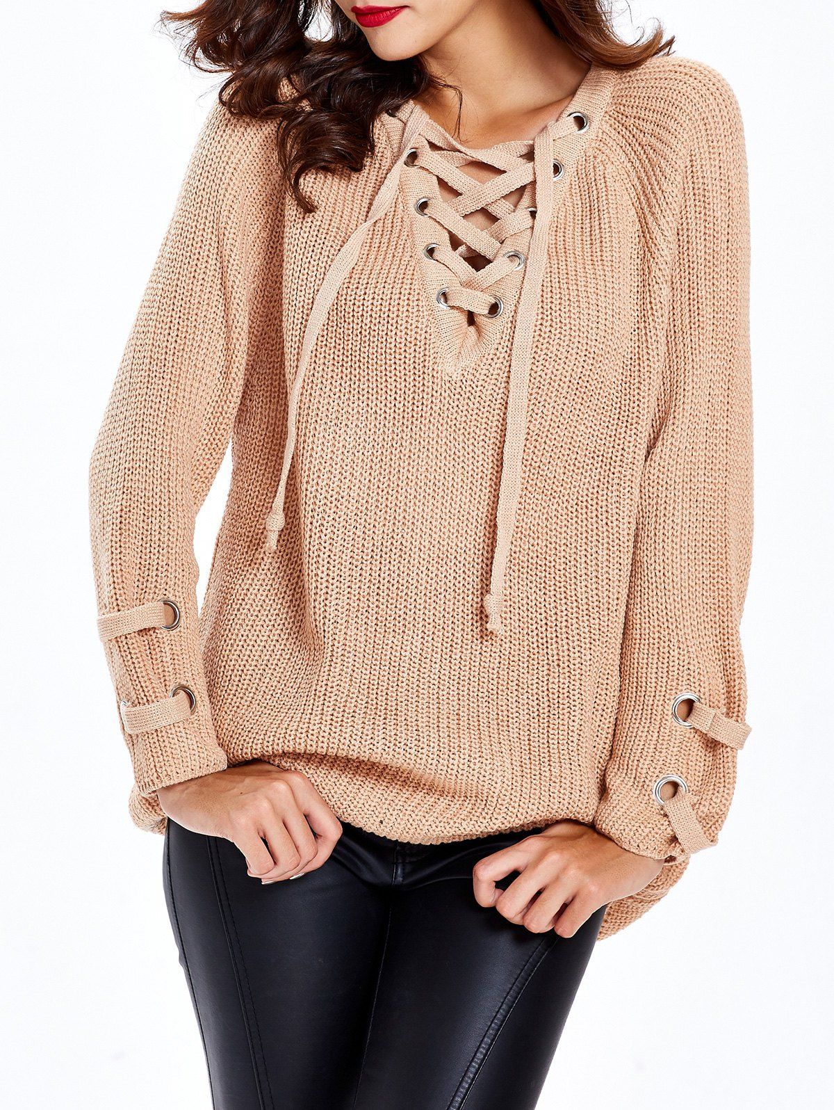 Buy Lace Up Criss-Cross Long Sweater  