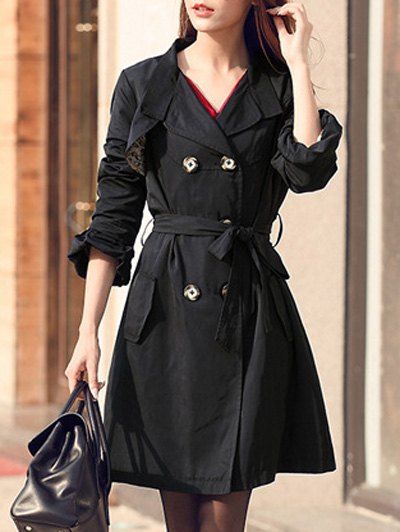 [40% OFF] Puff Sleeve Belted Trench Coat | Rosegal