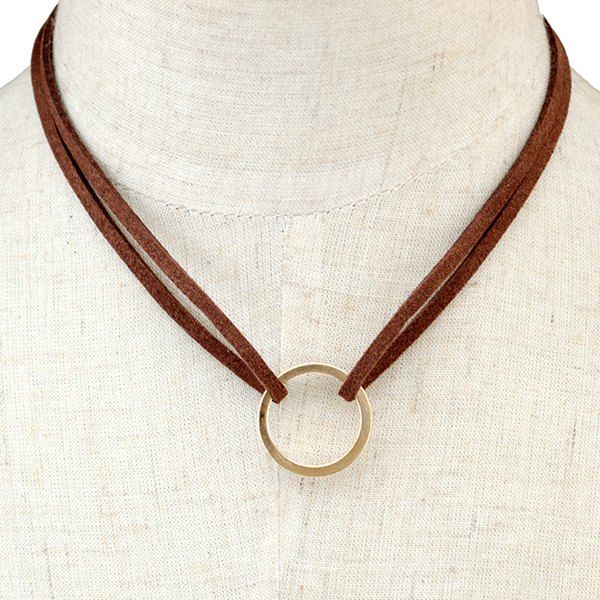 

Circle Faux Leather Layered Necklace, Brown
