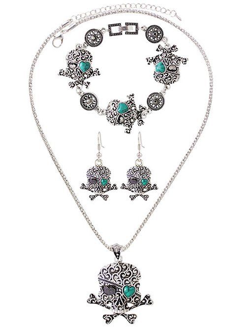 

Faux Turquoise Heart Skull Jewelry Set, Silver