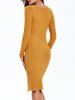 Cable Knit Long Sleeve Bodycon Sweater Dress -  