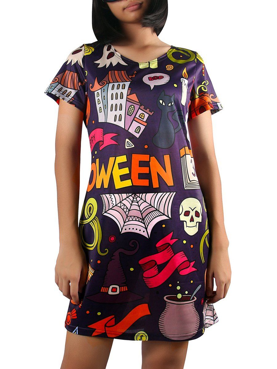 [88 OFF] Halloween Print A Line Dress Rosegal