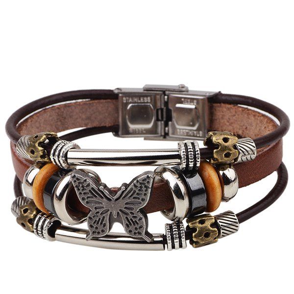 [30% OFF] Butterfly Bead Faux Leather Bracelet | Rosegal