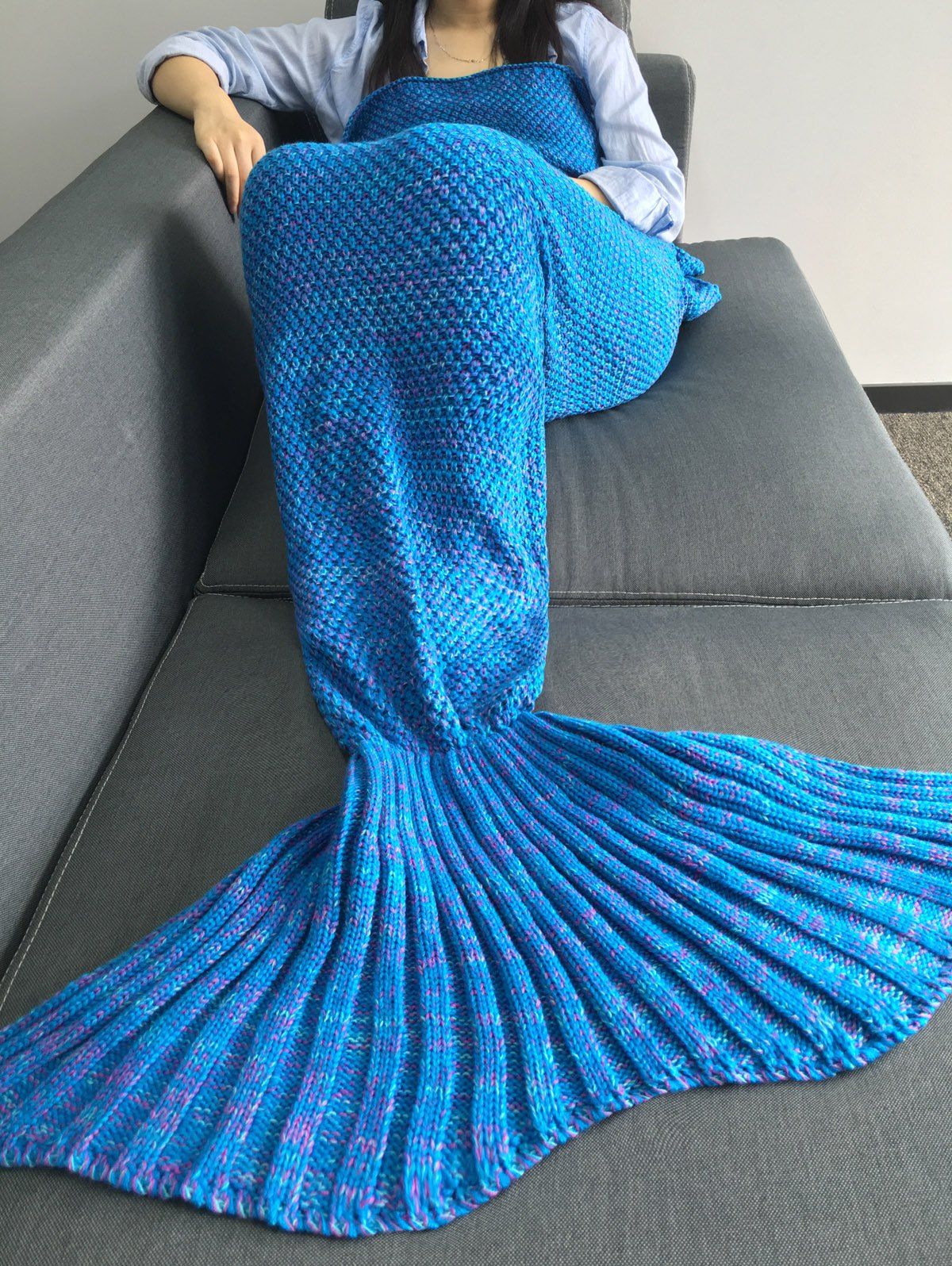 

Super Soft Sleeping Bags Yarn Knitted Mermaid Tail Blanket, Blue