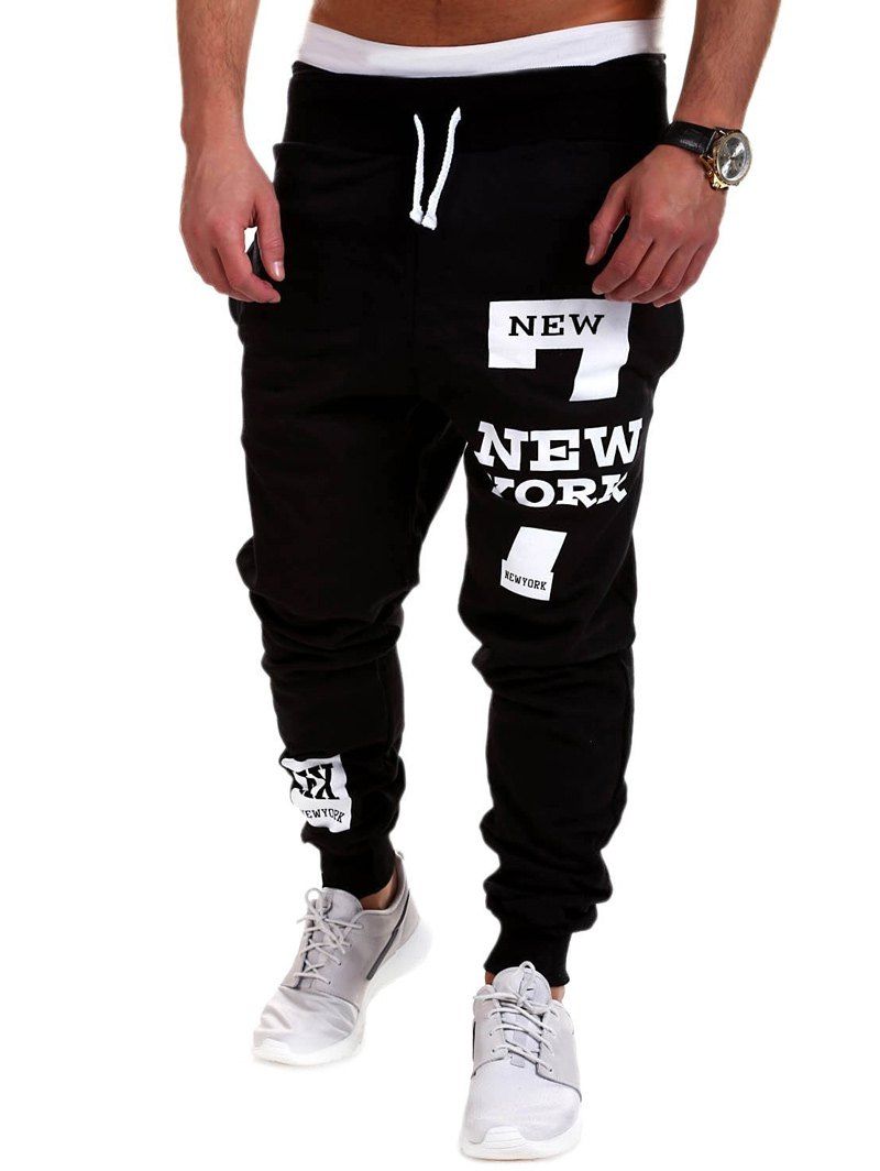 

Letter Print Drawstring Mid Rise Jogger Pants, Black