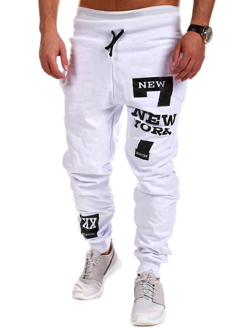 

Letter Print Drawstring Mid Rise Jogger Pants, White